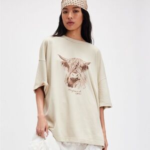 NWT Free People Farm Friends Highland Cow Tee